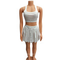 Superstarer Two-Piece Casual Women Crop Top and Pleated Skirt, Tennis Sports Suit